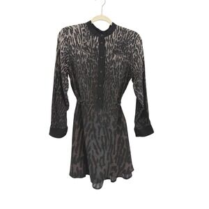 AllSaints Sanko Sinai 100% Silk Mini Dress Leopard Print Long Sleeve Button Up 4